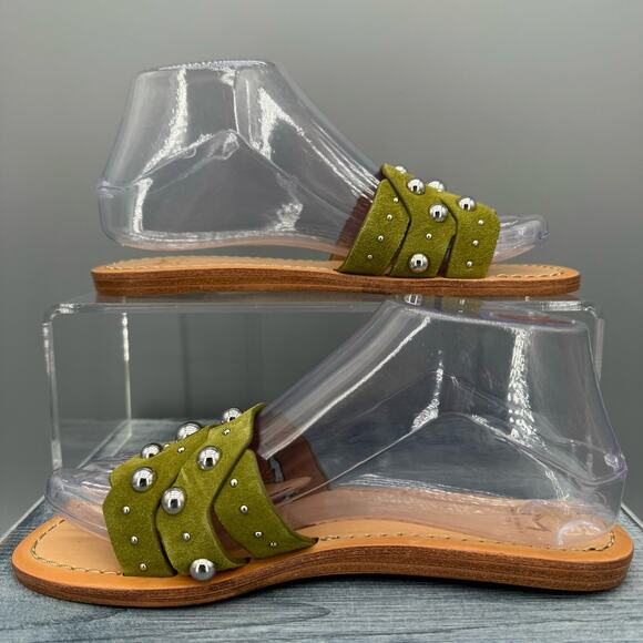 NEW Marc Fisher LTD Paxton Studded Slides Green 6.5M - Picture 2 of 10